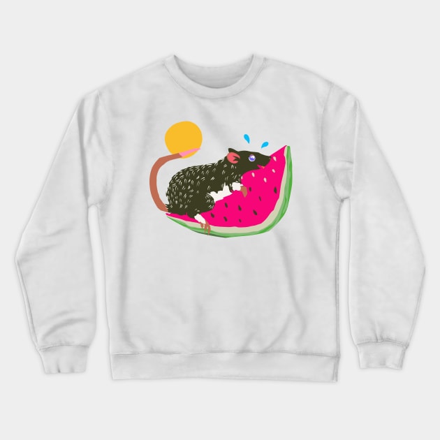 Summertime Rat on a Watermelon Slice Crewneck Sweatshirt by Adrielle-art